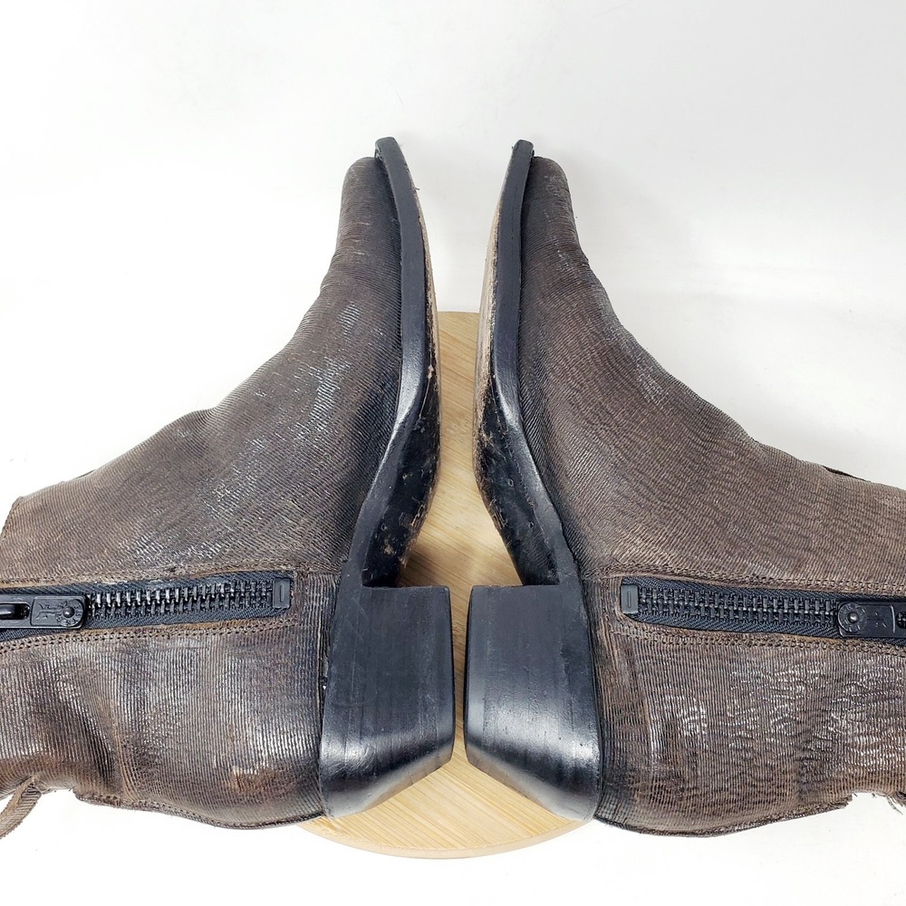 Frye Sacha Moto Boots Women 8.5 Brown Leather Boho Double Zip Western Ankle Shoe - Picture 10 of 13